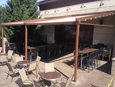 Awning on wood patio deck
