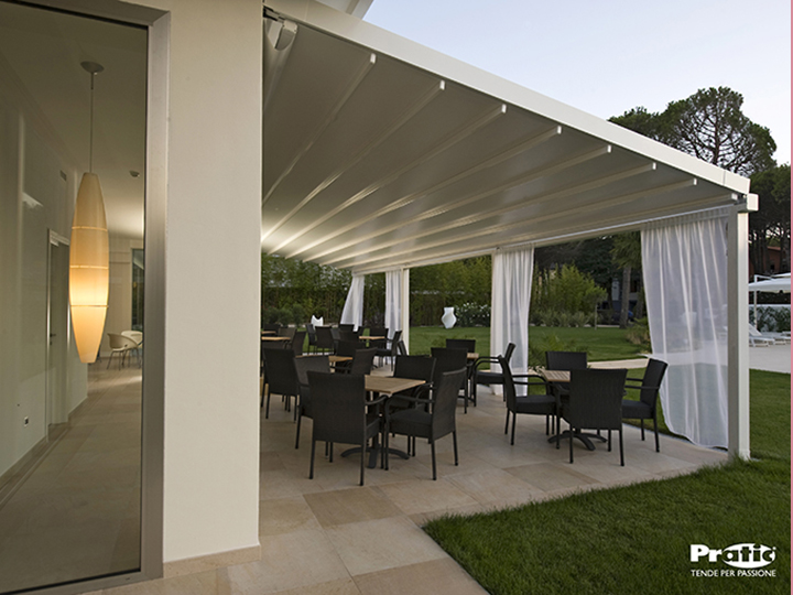 Large pergola awning over residential patio